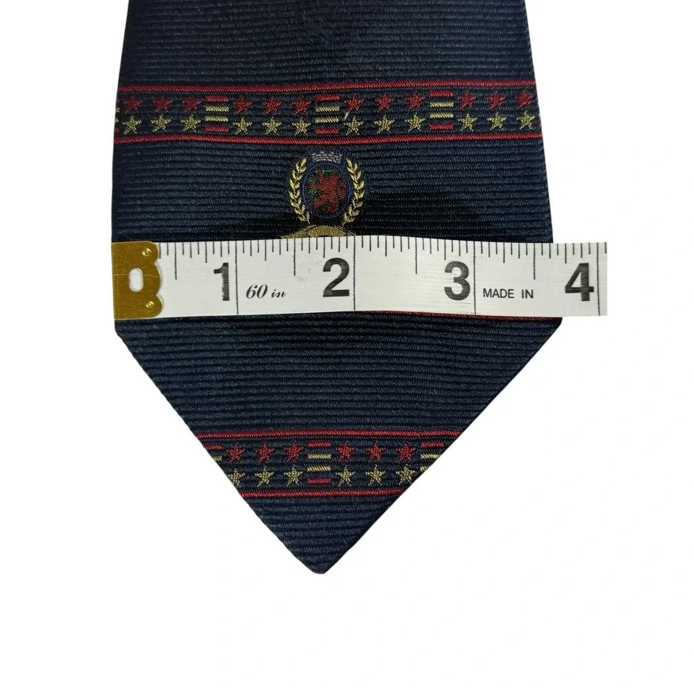 Vintage Tommy Hilfiger Silk Necktie Patriotic‎ Star Stripe Preppy 90s Navy Red